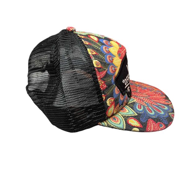 VANS Snapback Trucker Hat Peacock Multicolored Black Mesh Vans Off The Wall - Picture 2 of 5
